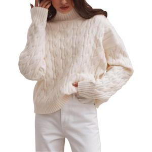 imageZESICA Womens Sweaters Fall Winter Long Sleeve Mock Neck Solid Color Casual Loose Chunky Pullover SweaterCream