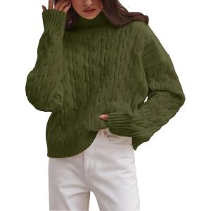 imageZESICA Womens Sweaters Fall Winter Long Sleeve Mock Neck Solid Color Casual Loose Chunky Pullover SweaterMoss Green