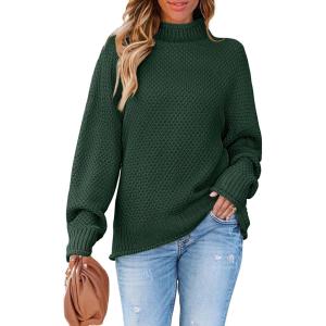 imageZESICA Womens Turtleneck Batwing Sleeve Loose Oversized Chunky Knitted Pullover Sweater Jumper TopsArmygreen