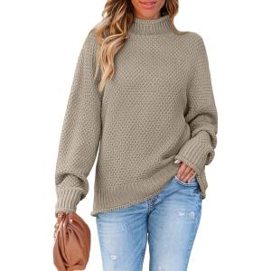 imageZESICA Womens Turtleneck Batwing Sleeve Loose Oversized Chunky Knitted Pullover Sweater Jumper TopsCamel