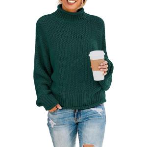 imageZESICA Womens Turtleneck Batwing Sleeve Loose Oversized Chunky Knitted Pullover Sweater Jumper TopsForestgreen