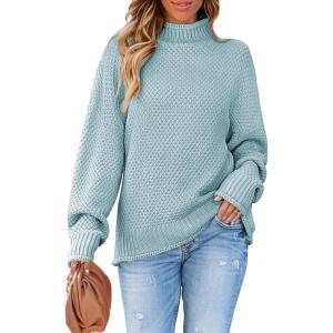 imageZESICA Womens Turtleneck Batwing Sleeve Loose Oversized Chunky Knitted Pullover Sweater Jumper TopsMint
