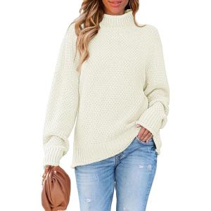 imageZESICA Womens Turtleneck Batwing Sleeve Loose Oversized Chunky Knitted Pullover Sweater Jumper TopsOffwhite