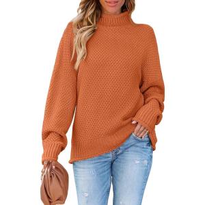 imageZESICA Womens Turtleneck Batwing Sleeve Loose Oversized Chunky Knitted Pullover Sweater Jumper TopsOrange