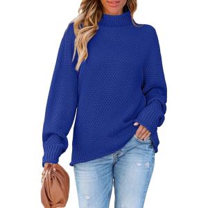 imageZESICA Womens Turtleneck Batwing Sleeve Loose Oversized Chunky Knitted Pullover Sweater Jumper TopsRoyalblue