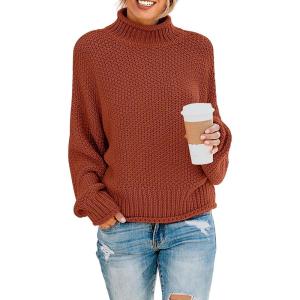 imageZESICA Womens Turtleneck Batwing Sleeve Loose Oversized Chunky Knitted Pullover Sweater Jumper TopsRust