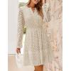 imageZESICA Womens 2025 Long Sleeve Mini Dress Spring V Neck Hollow Out Eyelet Embroidery Ruffle A Line Swing Short DressesApricot