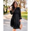 imageZESICA Womens 2025 Long Sleeve Mini Dress Spring V Neck Hollow Out Eyelet Embroidery Ruffle A Line Swing Short DressesBlack