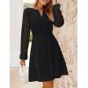 imageZESICA Womens 2025 Long Sleeve Mini Dress Spring V Neck Hollow Out Eyelet Embroidery Ruffle A Line Swing Short DressesBlack