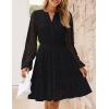 imageZESICA Womens 2025 Long Sleeve Mini Dress Spring V Neck Hollow Out Eyelet Embroidery Ruffle A Line Swing Short DressesBlack