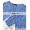 imageZESICA Womens 2025 Long Sleeve Mini Dress Spring V Neck Hollow Out Eyelet Embroidery Ruffle A Line Swing Short DressesBlue