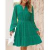 imageZESICA Womens 2025 Long Sleeve Mini Dress Spring V Neck Hollow Out Eyelet Embroidery Ruffle A Line Swing Short DressesGreen