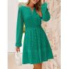 imageZESICA Womens 2025 Long Sleeve Mini Dress Spring V Neck Hollow Out Eyelet Embroidery Ruffle A Line Swing Short DressesGreen