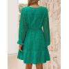imageZESICA Womens 2025 Long Sleeve Mini Dress Spring V Neck Hollow Out Eyelet Embroidery Ruffle A Line Swing Short DressesGreen