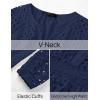 imageZESICA Womens 2025 Long Sleeve Mini Dress Spring V Neck Hollow Out Eyelet Embroidery Ruffle A Line Swing Short DressesNavy