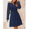 imageZESICA Womens 2025 Long Sleeve Mini Dress Spring V Neck Hollow Out Eyelet Embroidery Ruffle A Line Swing Short DressesNavy