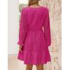 imageZESICA Womens 2025 Long Sleeve Mini Dress Spring V Neck Hollow Out Eyelet Embroidery Ruffle A Line Swing Short DressesRose
