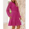 imageZESICA Womens 2025 Long Sleeve Mini Dress Spring V Neck Hollow Out Eyelet Embroidery Ruffle A Line Swing Short DressesRose