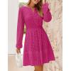 imageZESICA Womens 2025 Long Sleeve Mini Dress Spring V Neck Hollow Out Eyelet Embroidery Ruffle A Line Swing Short DressesRose