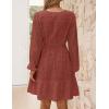 imageZESICA Womens 2025 Long Sleeve Mini Dress Spring V Neck Hollow Out Eyelet Embroidery Ruffle A Line Swing Short DressesRust