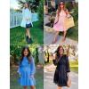imageZESICA Womens 2025 Long Sleeve Mini Dress Spring V Neck Hollow Out Eyelet Embroidery Ruffle A Line Swing Short DressesTan