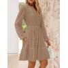 imageZESICA Womens 2025 Long Sleeve Mini Dress Spring V Neck Hollow Out Eyelet Embroidery Ruffle A Line Swing Short DressesTan