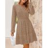 imageZESICA Womens 2025 Long Sleeve Mini Dress Spring V Neck Hollow Out Eyelet Embroidery Ruffle A Line Swing Short DressesTan