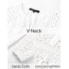 imageZESICA Womens 2025 Long Sleeve Mini Dress Spring V Neck Hollow Out Eyelet Embroidery Ruffle A Line Swing Short DressesWhite