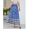 imageZESICA Womens 2025 Summer Bohemian Floral Printed Elastic Waist A Line Maxi Skirt with PocketsBlue