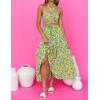 imageZESICA Womens 2025 Summer Bohemian Floral Printed Elastic Waist A Line Maxi Skirt with PocketsChartreuse