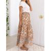 imageZESICA Womens 2025 Summer Bohemian Floral Printed Elastic Waist A Line Maxi Skirt with PocketsClay
