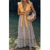 imageZESICA Womens 2025 Summer Bohemian Floral Printed Elastic Waist A Line Maxi Skirt with PocketsCream