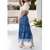 imageZESICA Womens 2025 Summer Bohemian Floral Printed Elastic Waist A Line Maxi Skirt with PocketsDarkblue