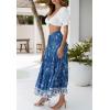 imageZESICA Womens 2025 Summer Bohemian Floral Printed Elastic Waist A Line Maxi Skirt with PocketsDarkblue