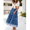 imageZESICA Womens 2025 Summer Bohemian Floral Printed Elastic Waist A Line Maxi Skirt with PocketsDarkblue
