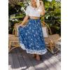 imageZESICA Womens 2025 Summer Bohemian Floral Printed Elastic Waist A Line Maxi Skirt with PocketsDarkblue