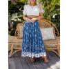 imageZESICA Womens 2025 Summer Bohemian Floral Printed Elastic Waist A Line Maxi Skirt with PocketsDarkblue