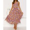 imageZESICA Womens 2025 Summer Bohemian Floral Printed Elastic Waist A Line Maxi Skirt with PocketsDarkpurple