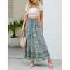 imageZESICA Womens 2025 Summer Bohemian Floral Printed Elastic Waist A Line Maxi Skirt with PocketsFloral Green