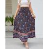 imageZESICA Womens 2025 Summer Bohemian Floral Printed Elastic Waist A Line Maxi Skirt with PocketsFloral Navy