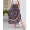 imageZESICA Womens 2025 Summer Bohemian Floral Printed Elastic Waist A Line Maxi Skirt with PocketsFloral Navy
