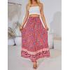 imageZESICA Womens 2025 Summer Bohemian Floral Printed Elastic Waist A Line Maxi Skirt with PocketsFloral Red