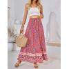 imageZESICA Womens 2025 Summer Bohemian Floral Printed Elastic Waist A Line Maxi Skirt with PocketsFloral Red