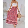 imageZESICA Womens 2025 Summer Bohemian Floral Printed Elastic Waist A Line Maxi Skirt with PocketsFloral Red