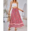 imageZESICA Womens 2025 Summer Bohemian Floral Printed Elastic Waist A Line Maxi Skirt with PocketsFloral Red