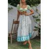 imageZESICA Womens 2025 Summer Bohemian Floral Printed Elastic Waist A Line Maxi Skirt with PocketsLake Blue