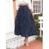 imageZESICA Womens 2025 Summer Bohemian Floral Printed Elastic Waist A Line Maxi Skirt with PocketsNavyblue