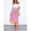 imageZESICA Womens 2025 Summer Bohemian Floral Printed Elastic Waist A Line Maxi Skirt with PocketsPinkpurple