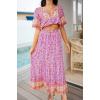 imageZESICA Womens 2025 Summer Bohemian Floral Printed Elastic Waist A Line Maxi Skirt with PocketsPinkpurple