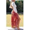 imageZESICA Womens 2025 Summer Bohemian Floral Printed Elastic Waist A Line Maxi Skirt with PocketsRed2